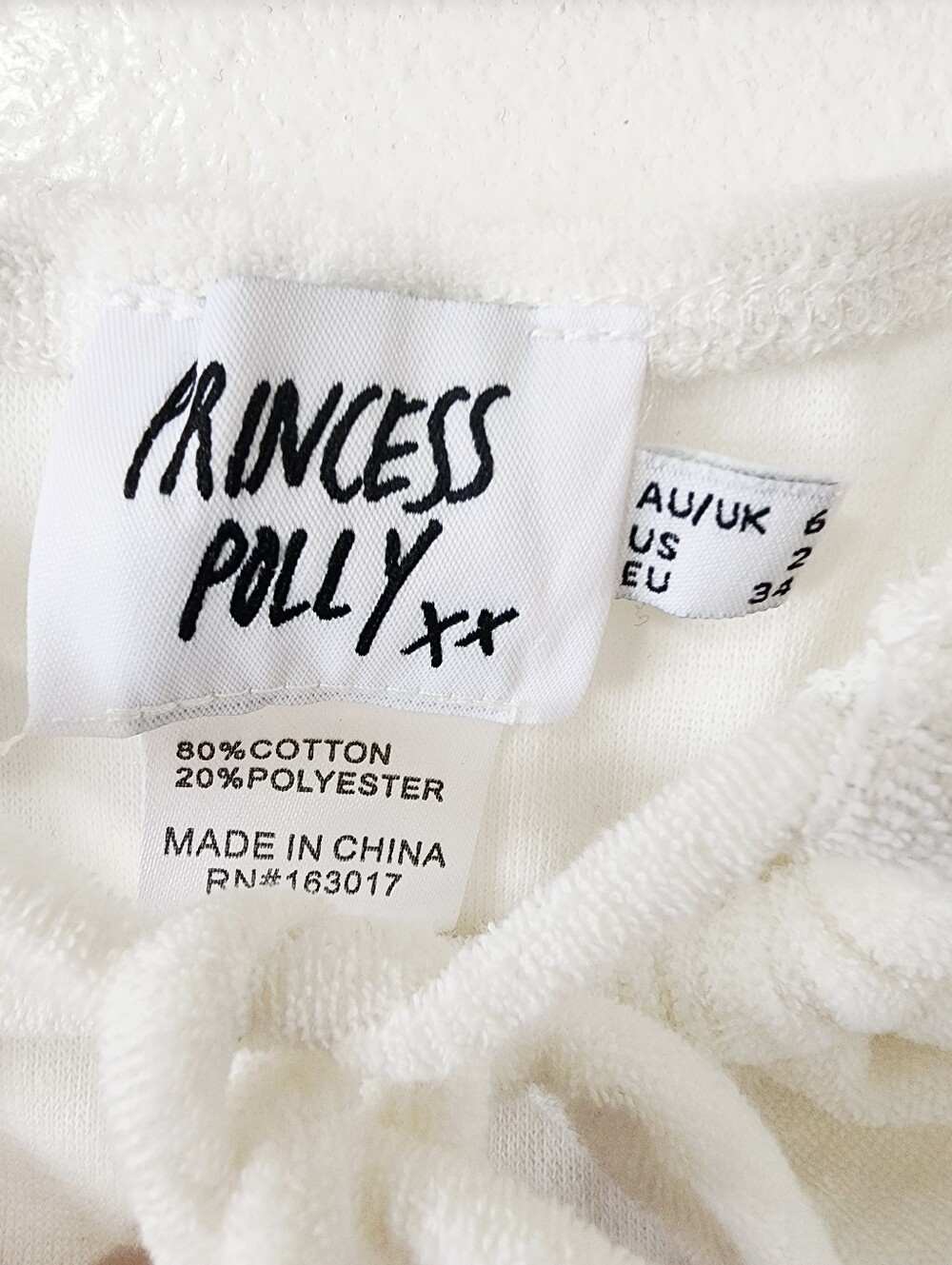 Princess Polly White Latiana Terry Cloth Set Size 2 - Picture 6 of 7